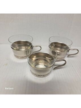 Vintage Set of 3 MHU Russian Silverplate Tea/Punch Glass and Holders